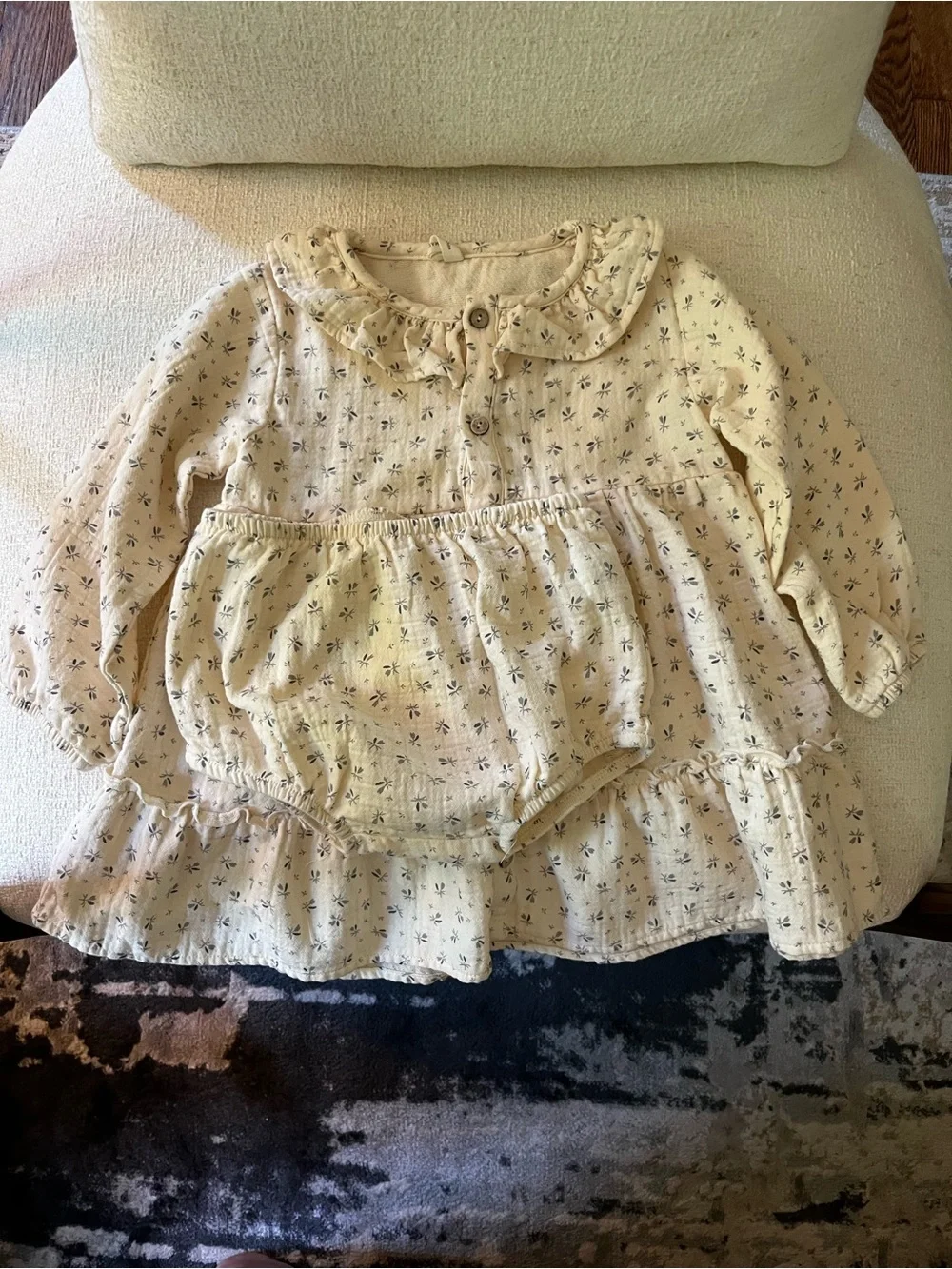 Quincy Mae Cream Floral-Print Ruffle Dress with Bloomer
